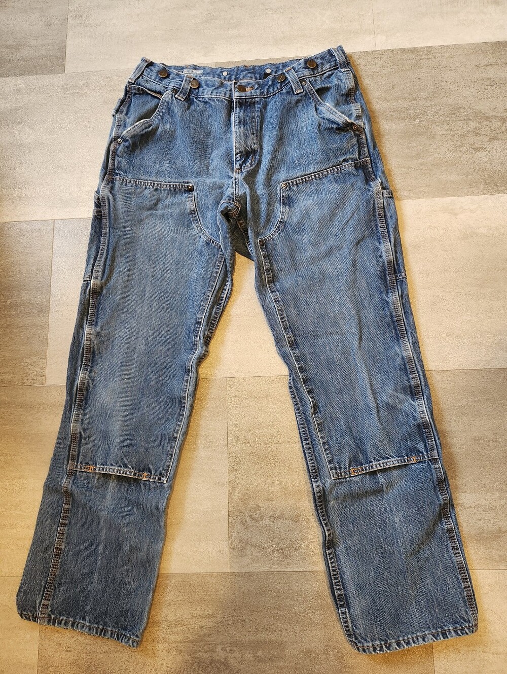 Carhartt Double Knee Logger Jeans Suspender Buttons Fade Vintage 34x34 (34×30)